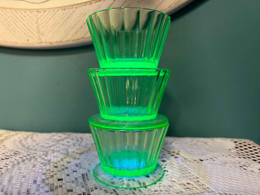 Vintage Uranium Glass Ribbed Footed Custard Cup | Uranium Glass Collectible