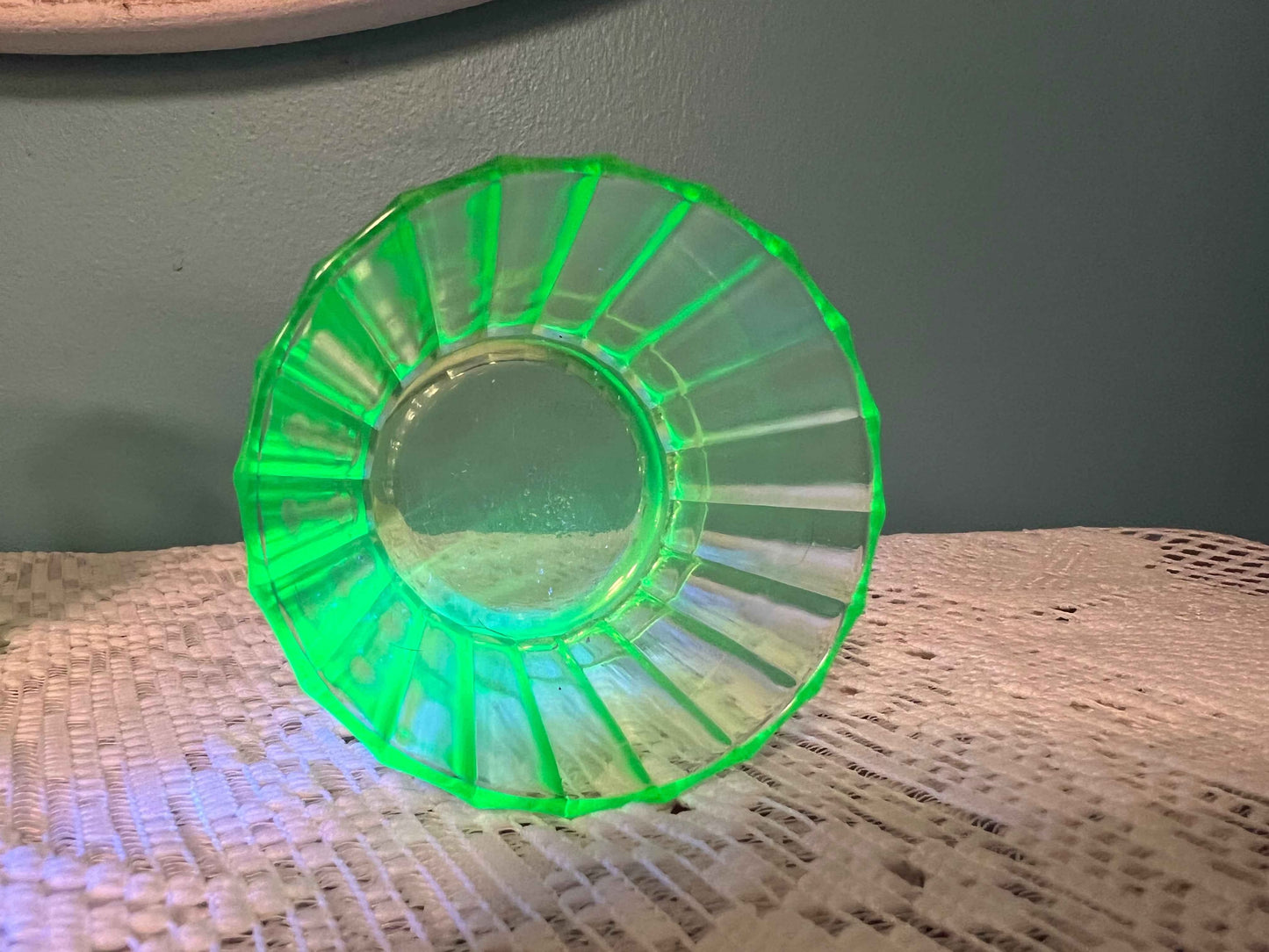 Vintage Uranium Glass Ribbed Footed Custard Cup | Uranium Glass Collectible