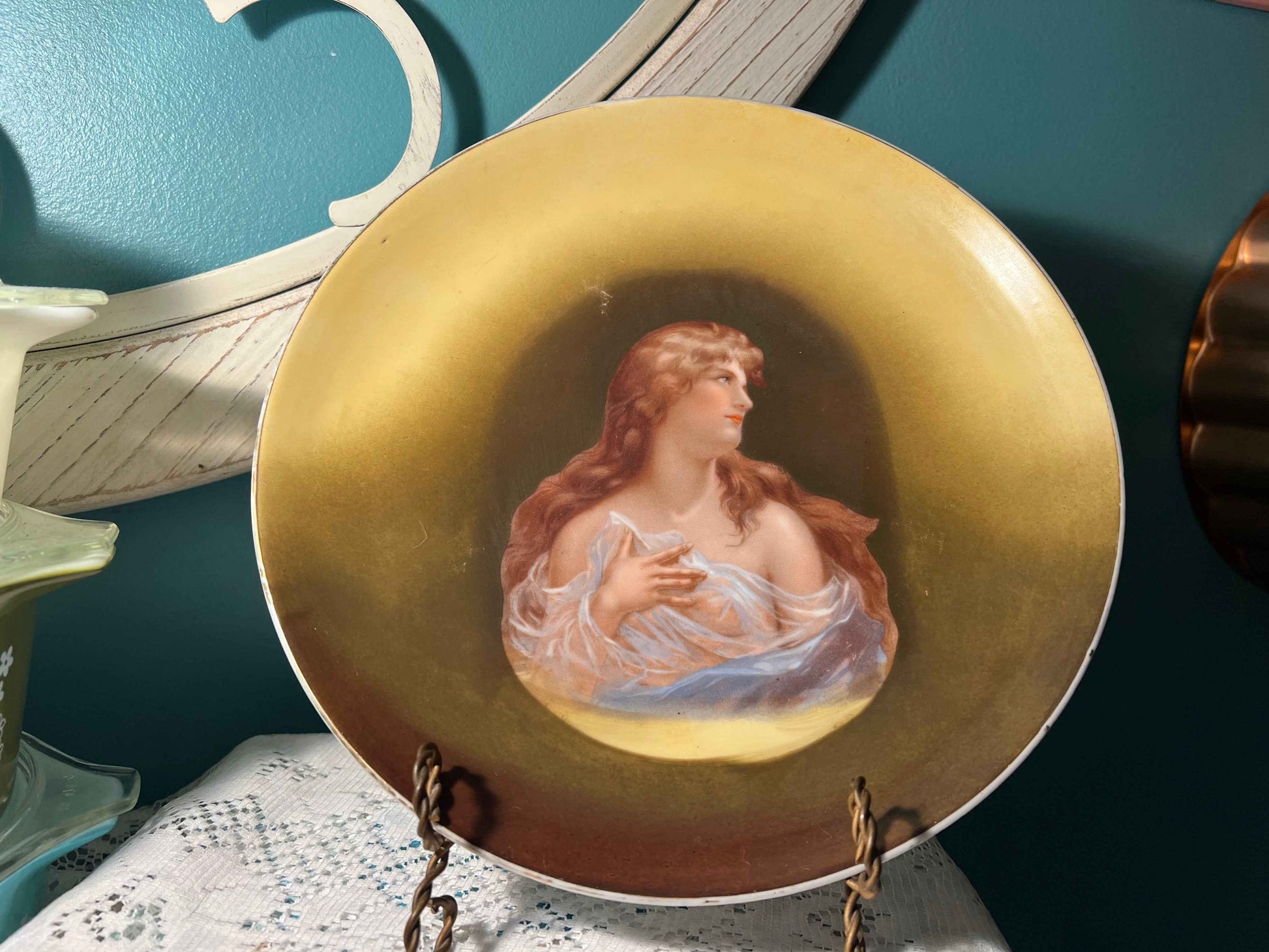 Antique Victoria Carlsbad Austria Plate | Classical Maiden Design | Gilt Porcelain