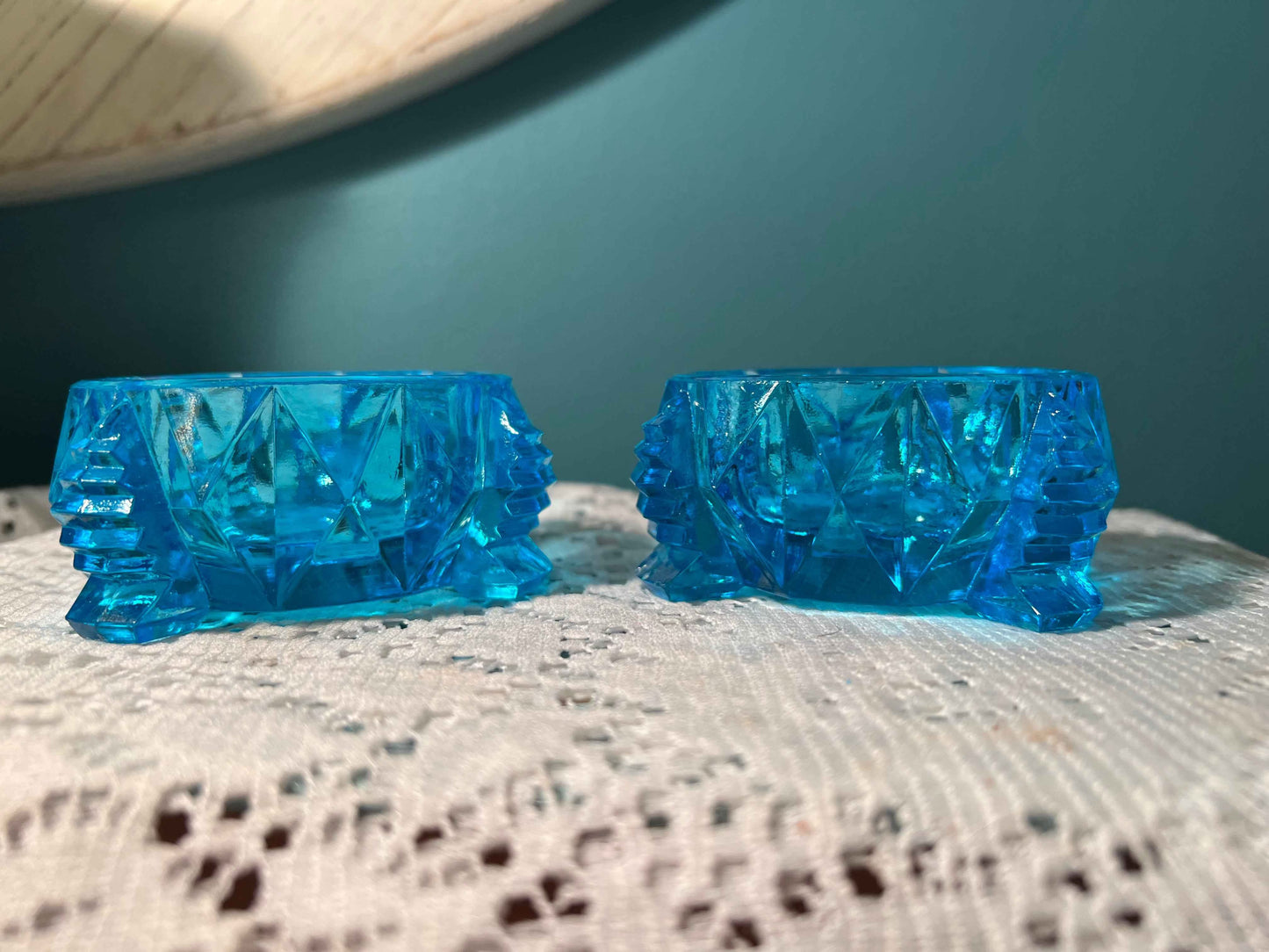 Oval Footed Blue Depression Glass