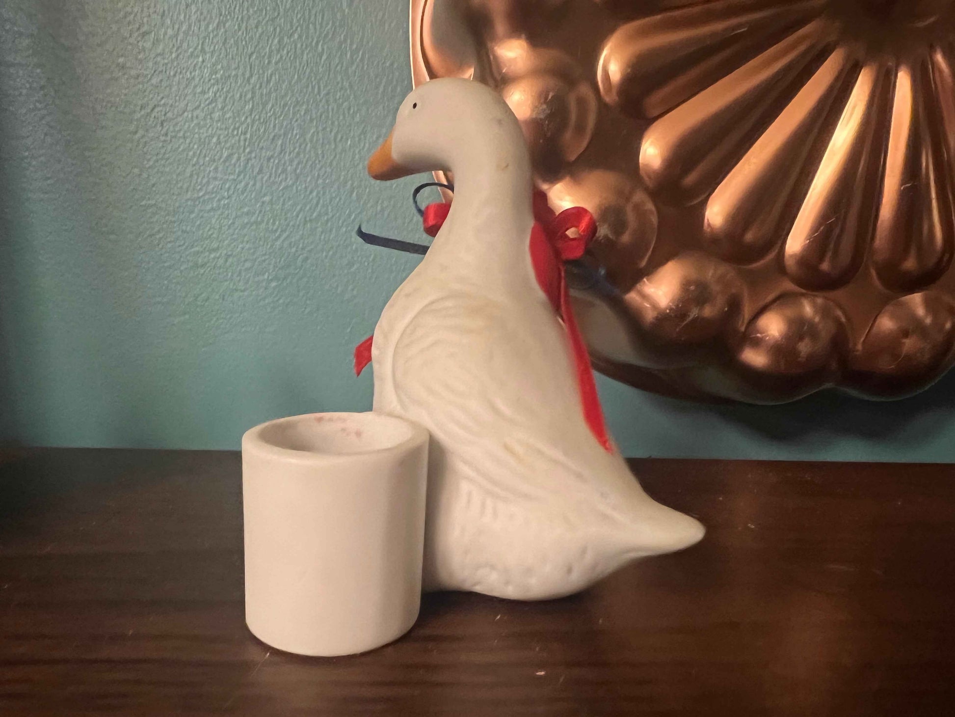 Vintage Ceramic Goose Candlestick Holders Set | Patriotic Red White Blue Decor | Festive Folk Art Figurines