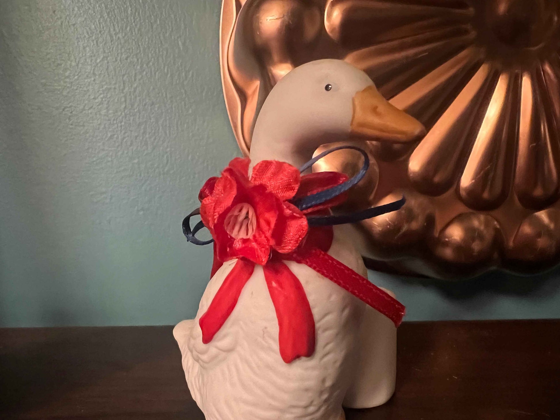 Vintage Ceramic Goose Candlestick Holders Set | Patriotic Red White Blue Decor | Festive Folk Art Figurines