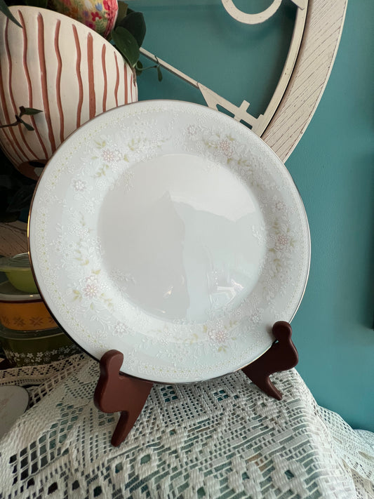 Vintage Noritake Temptation Dinner Plate – Pink Floral Embossed Fine China with Silver Rim