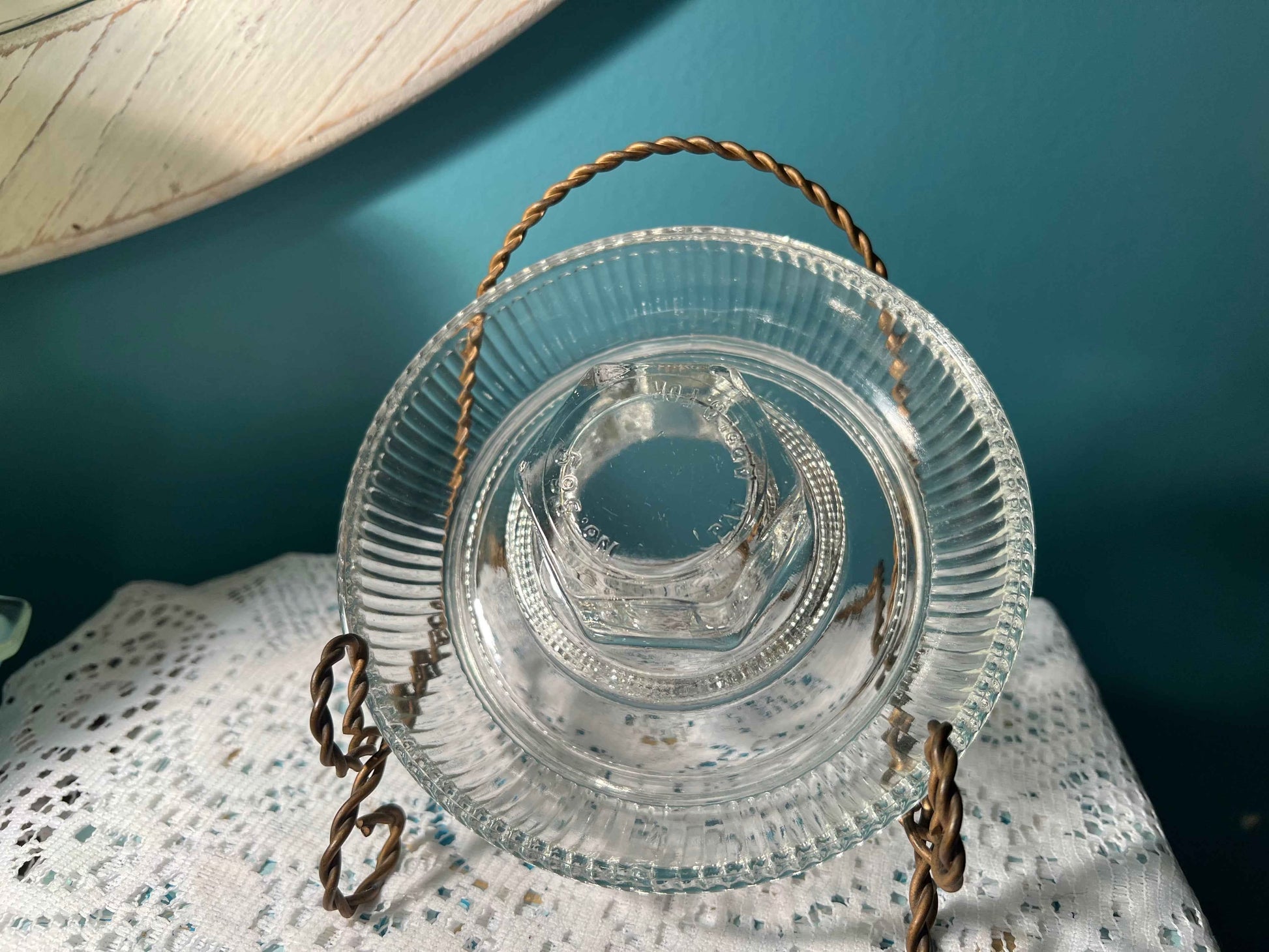 Vintage Clear Glass Chicken Waterer Base with Ribbed Edge | Vintage Glassware