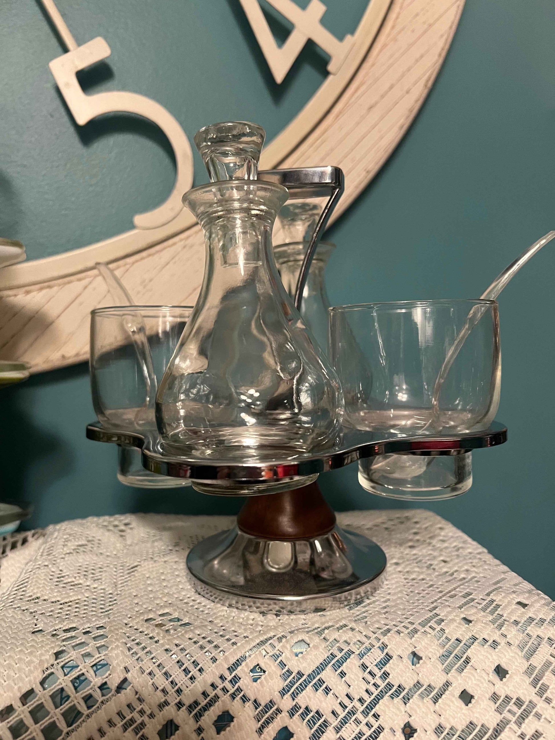 Vintage Westfield Relish Lazy Susan Chromium Glass Caddy Set | Vintage Glassware
