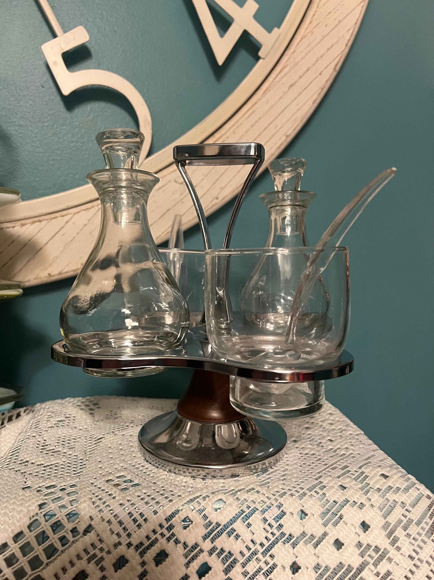 Vintage Westfield Relish Lazy Susan Chromium Glass Caddy Set | Vintage Glassware