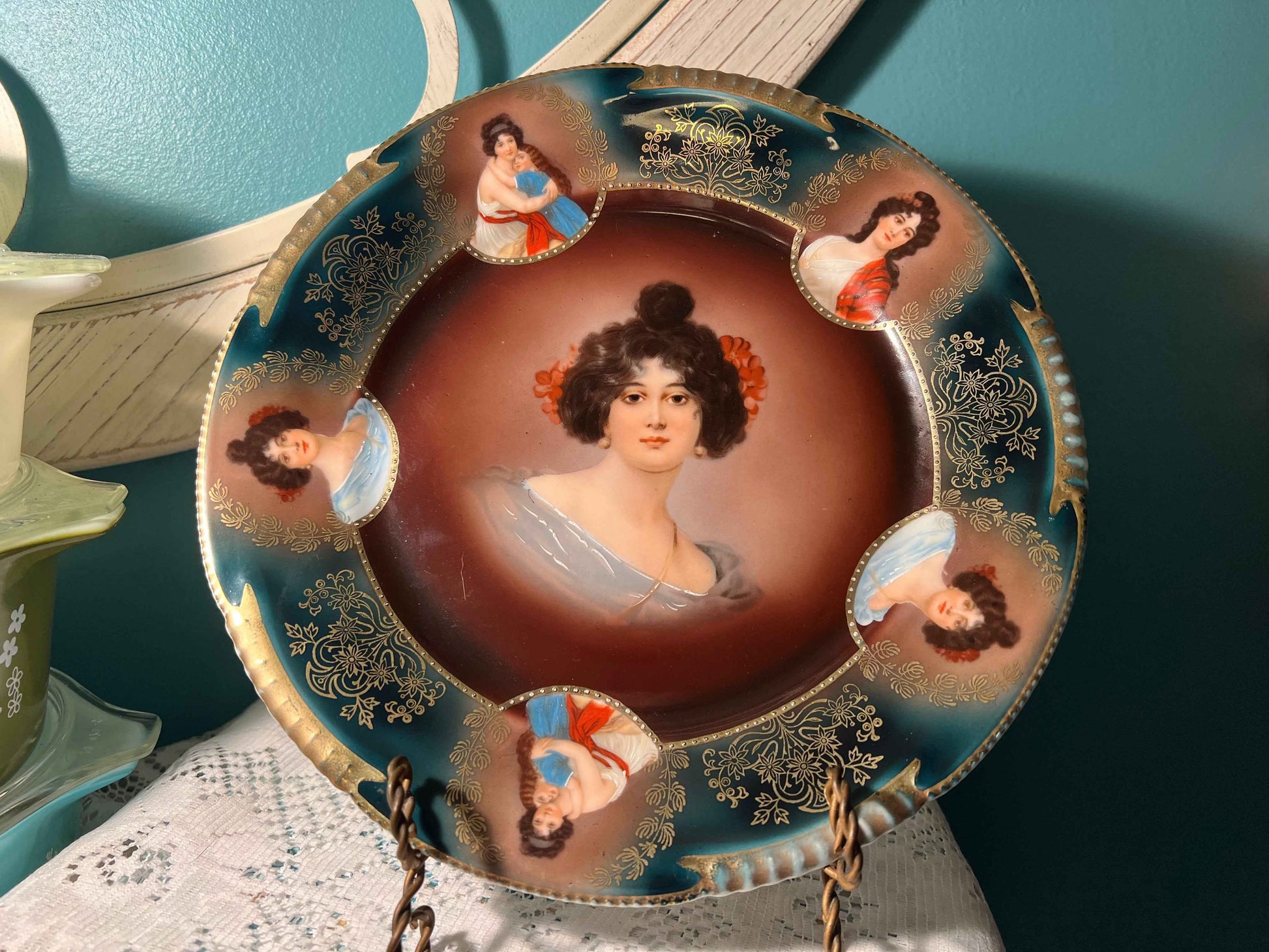 Vintage Z.S. & Co Bavaria Portrait Plate | Mother & Child | Gold Accent