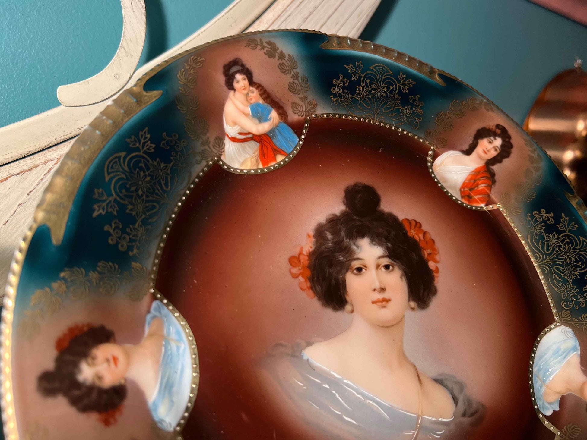 Vintage Z.S. & Co Bavaria Portrait Plate | Mother & Child | Gold Accent