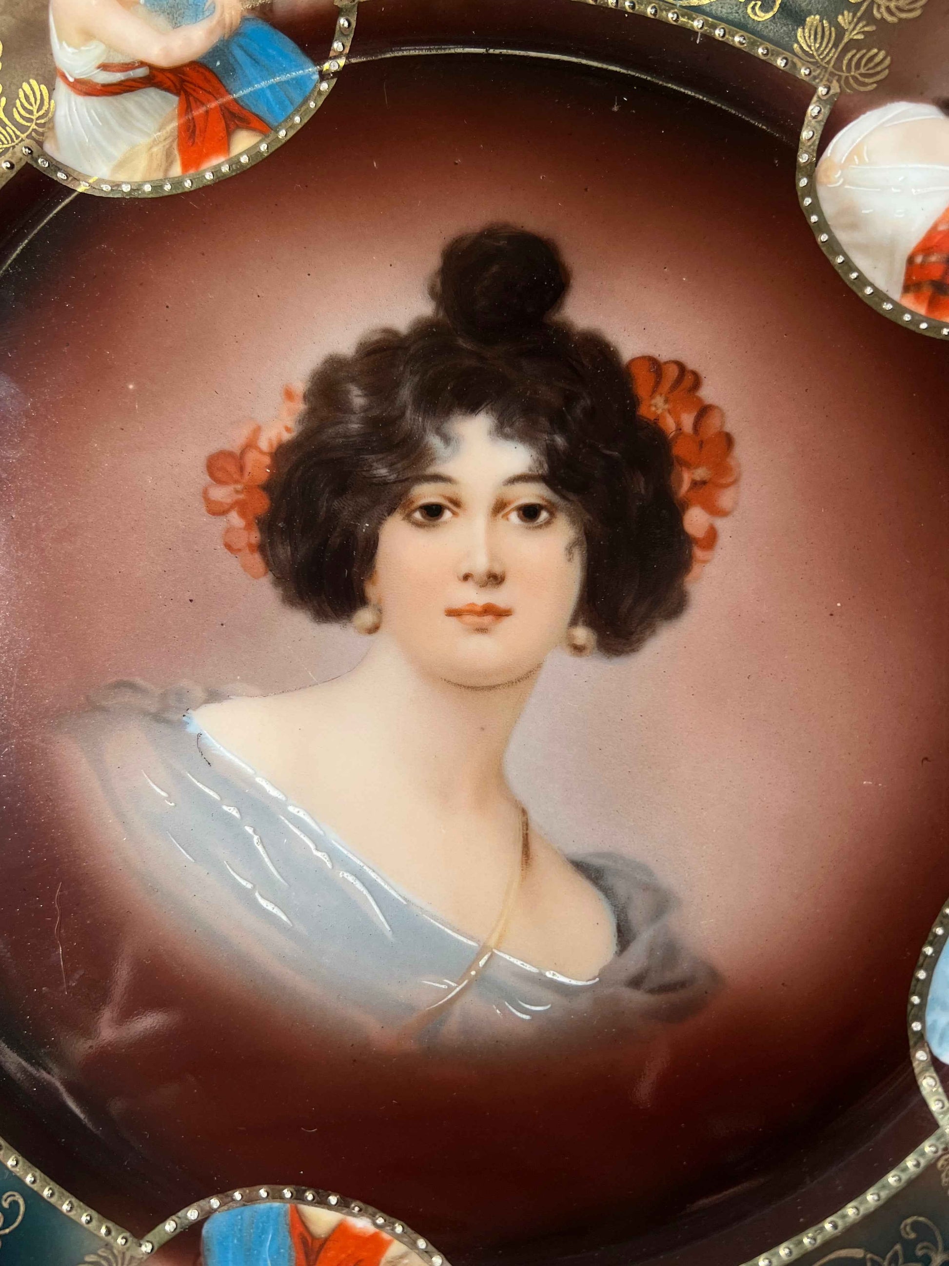 Vintage Z.S. & Co Bavaria Portrait Plate | Mother & Child | Gold Accent